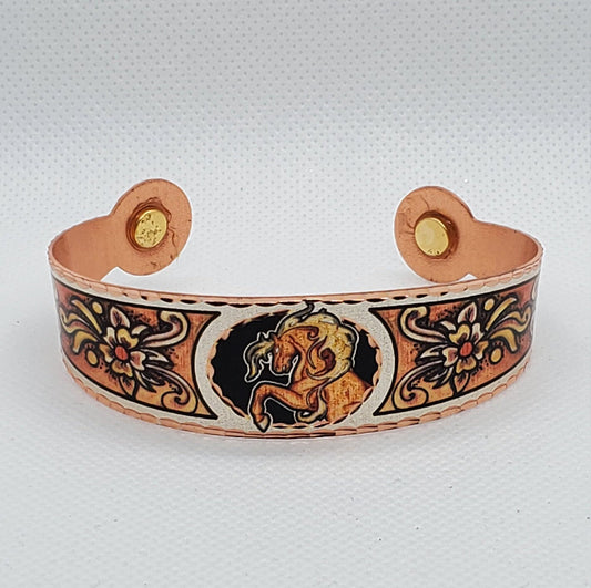 BR - Western Horse Magnetic Bracelet - Beautiful adjustable COPPER cuff bracelet.