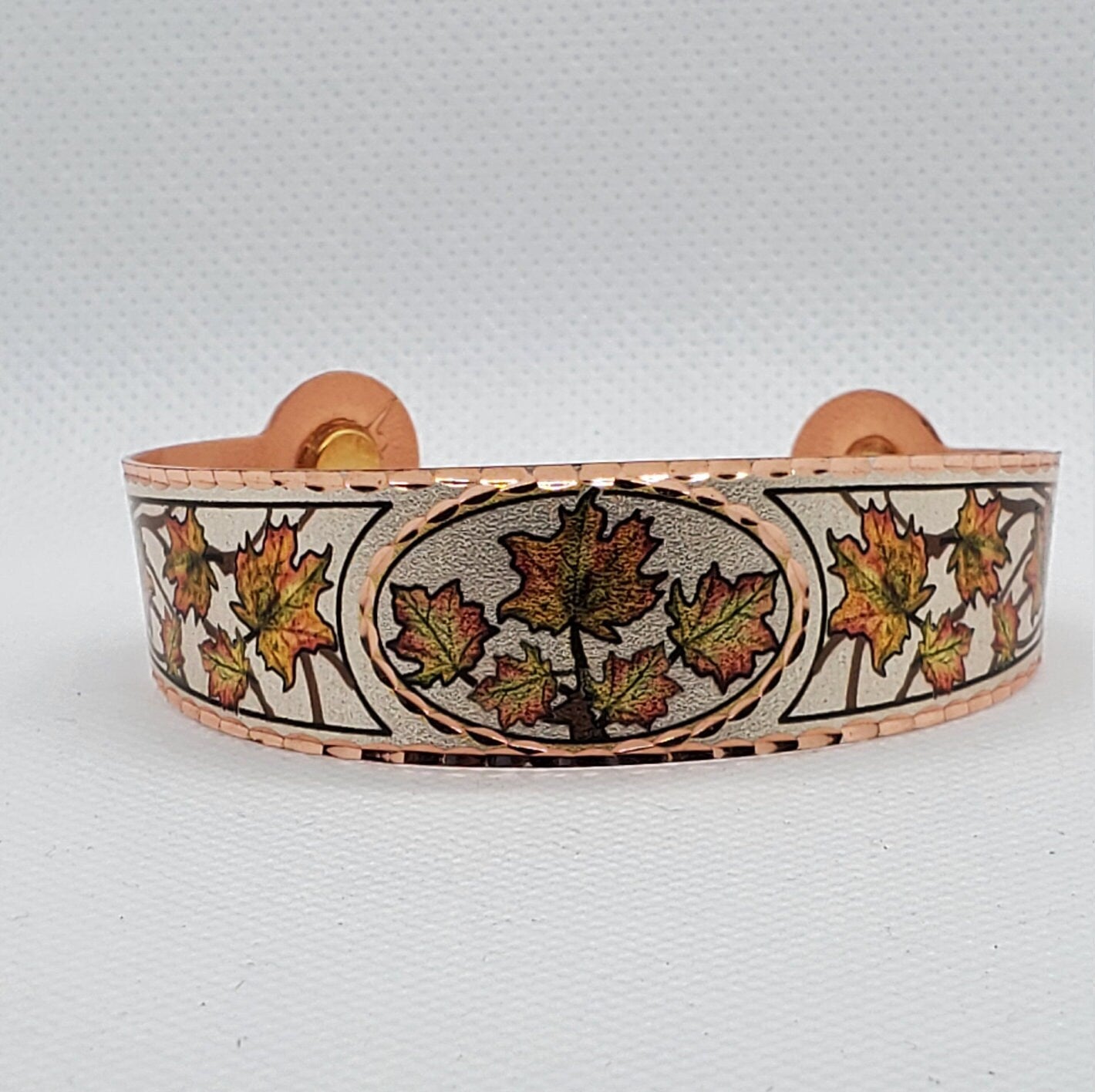 BR - Maple Leaves Magnetic Bracelet - Beautiful adjustable COPPER cuff bracelet.