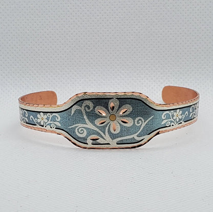 BR - Turquoise Color Flower Artisan Bracelet - Beautiful adjustable COPPER cuff bracelet.