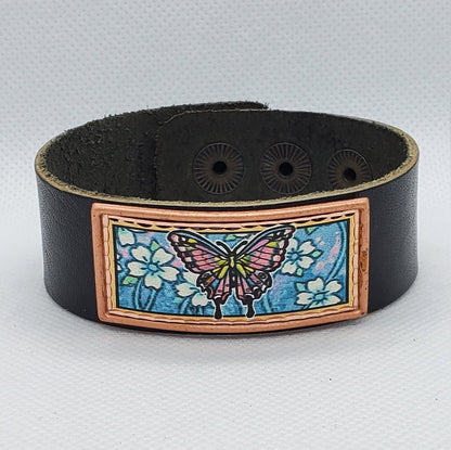 B - Swallowtail Butterfly - Beautiful adjustable COPPER leather bracelet.