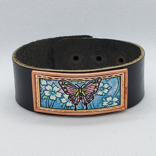 B - Swallowtail Butterfly - Beautiful adjustable COPPER leather bracelet.