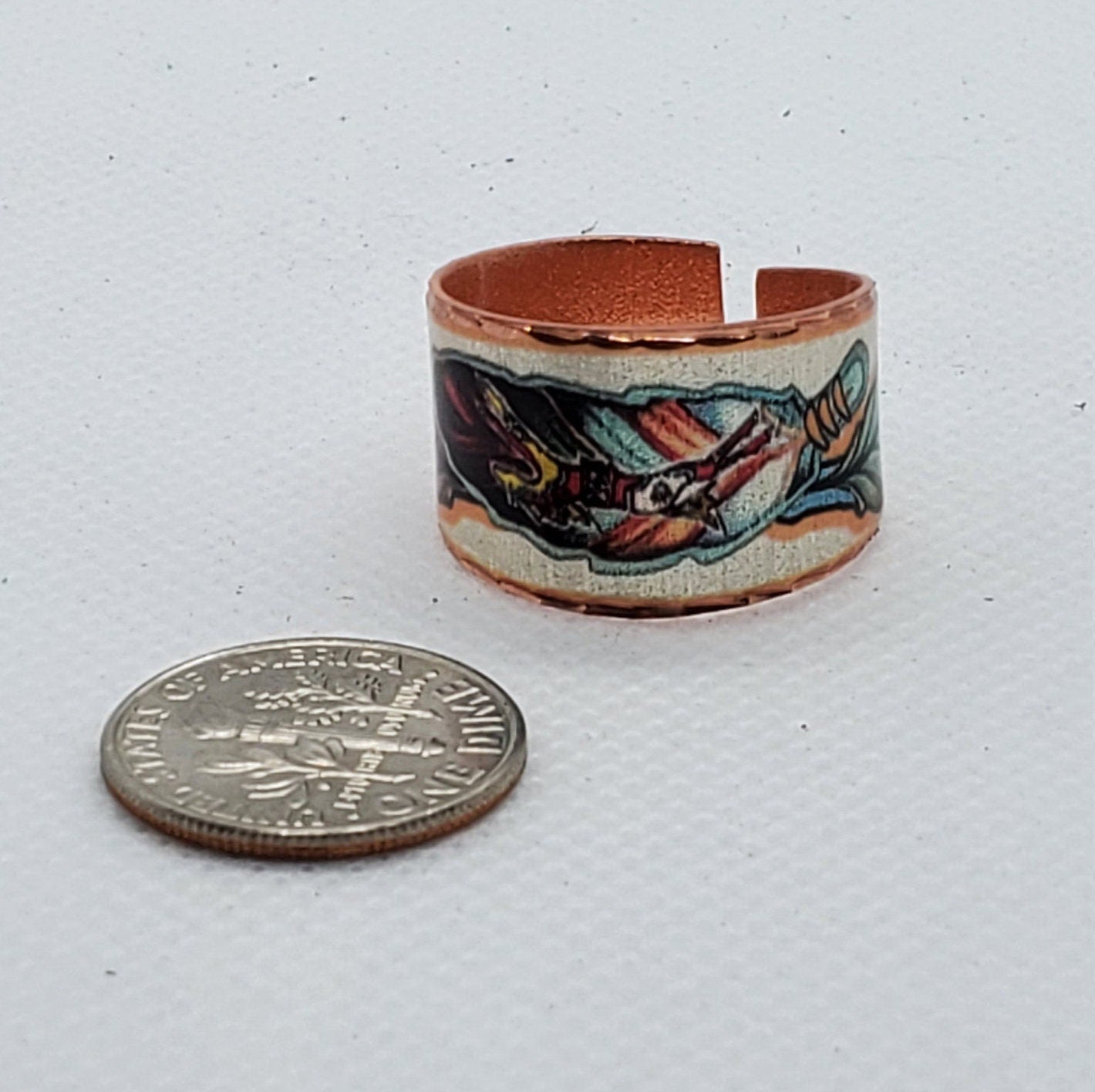 RI - Feather Art Painted Ponies Ring - Beautiful adjustable COPPER ring.