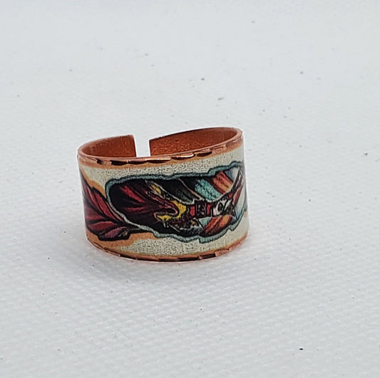 RI - Feather Art Painted Ponies Ring - Beautiful adjustable COPPER ring.