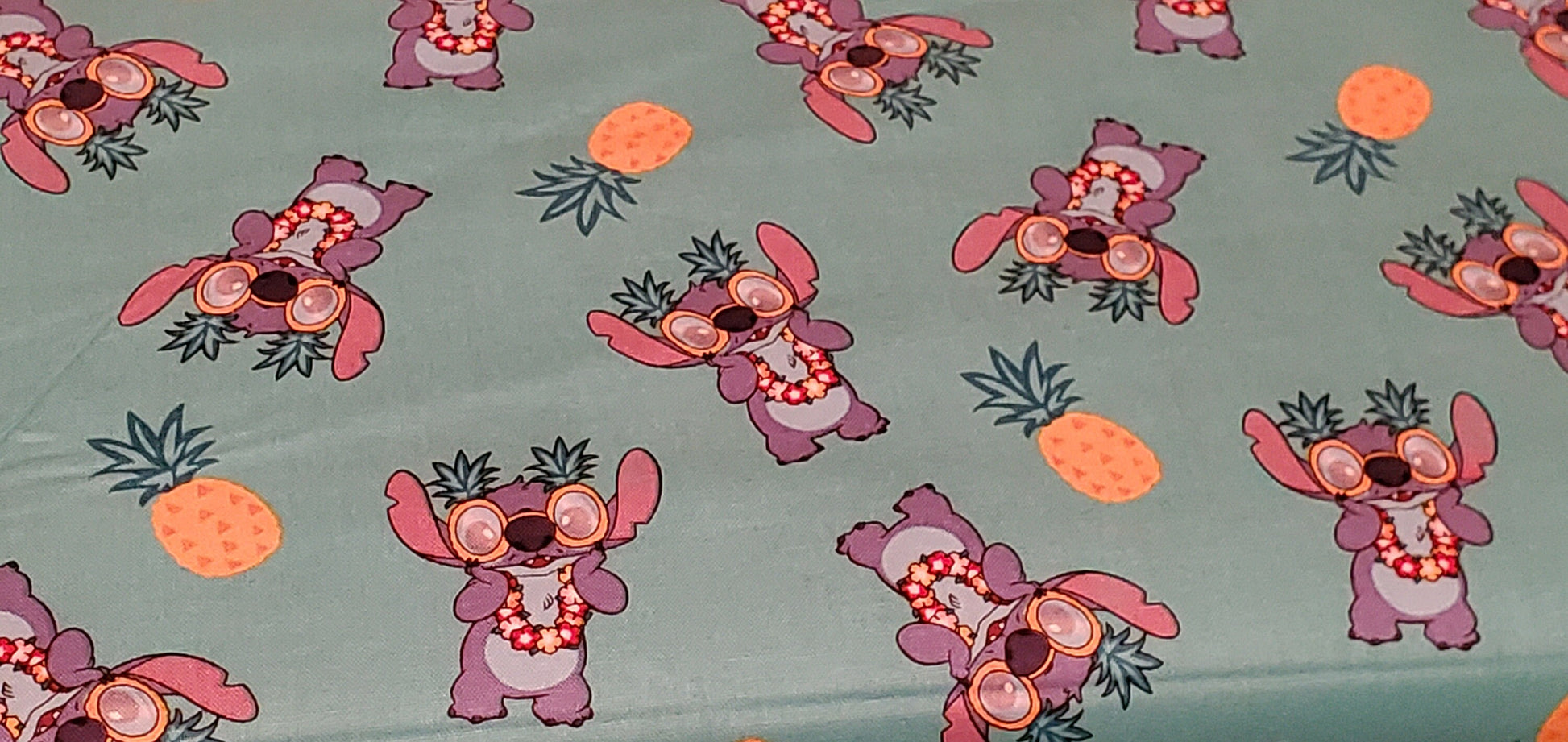 Disney Stitch Pineapple Fabric by the half yard. 100% Cotton.