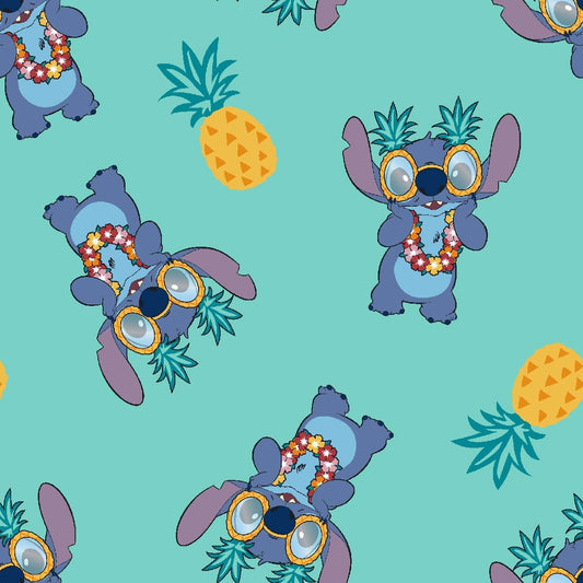 Disney Stitch Pineapple Fabric by the half yard. 100% Cotton.