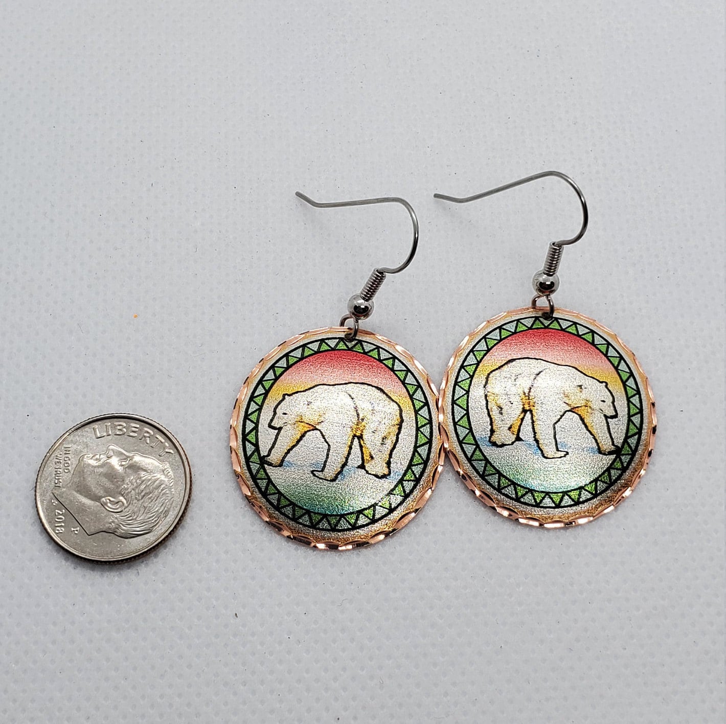 EA- Beautiful Polar Bear COPPER earrings - Surgical Steel Hypo Allergenic Earwires.