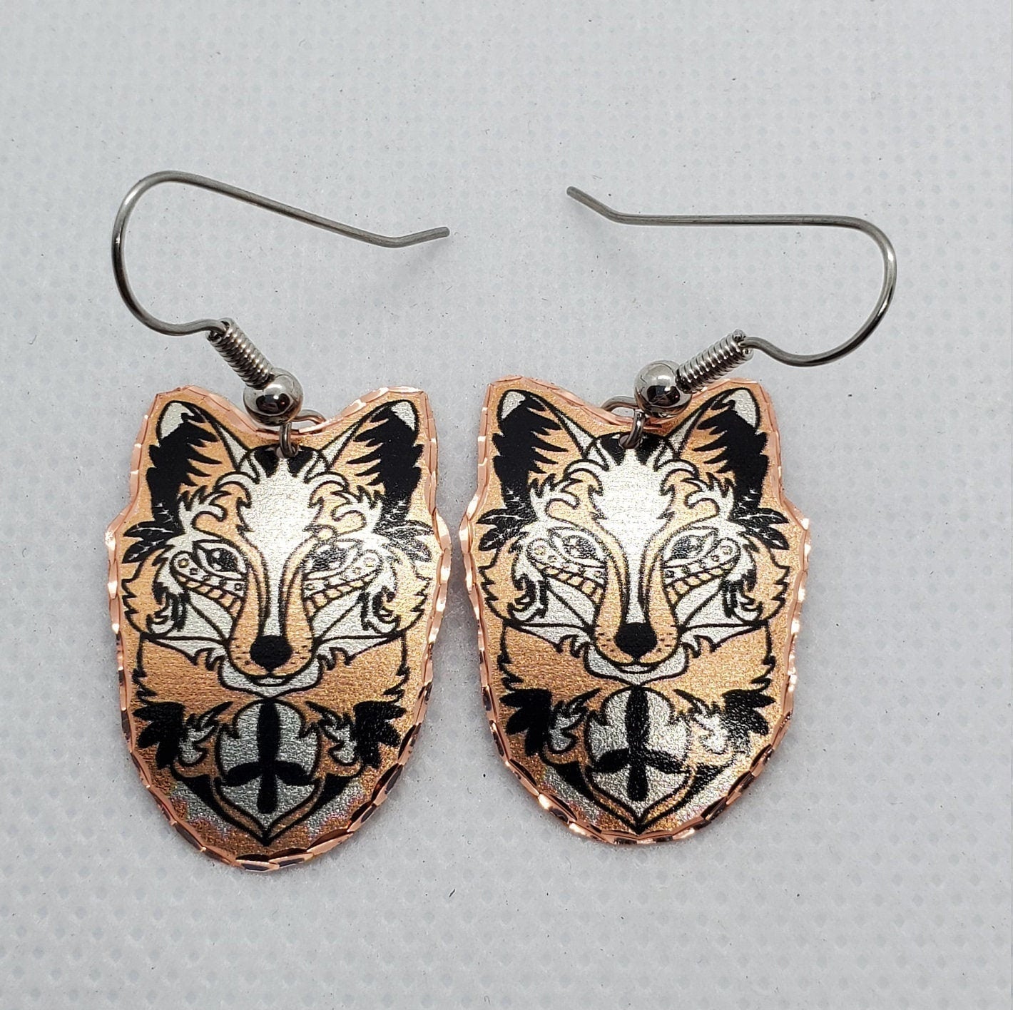 EA- Beautiful Fox COPPER earrings - Surgical Steel Hypo Allergenic Earwires.