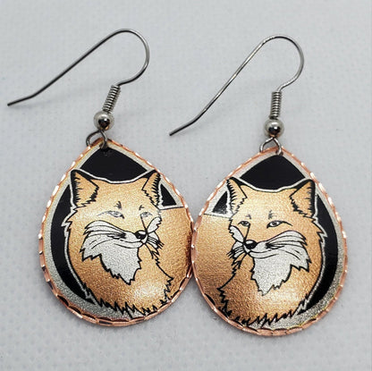 EA - Beautiful Fox COPPER earrings - Surgical Steel Hypo Allergenic Earwires.