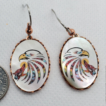 EA - Beautiful Eagle COPPER earrings - Surgical Steel Hypo Allergenic Earwires.