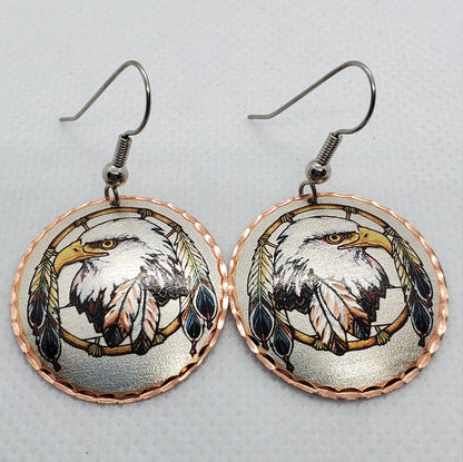 EA - Beautiful Eagle COPPER earrings - Surgical Steel Hypo Allergenic Earwires.