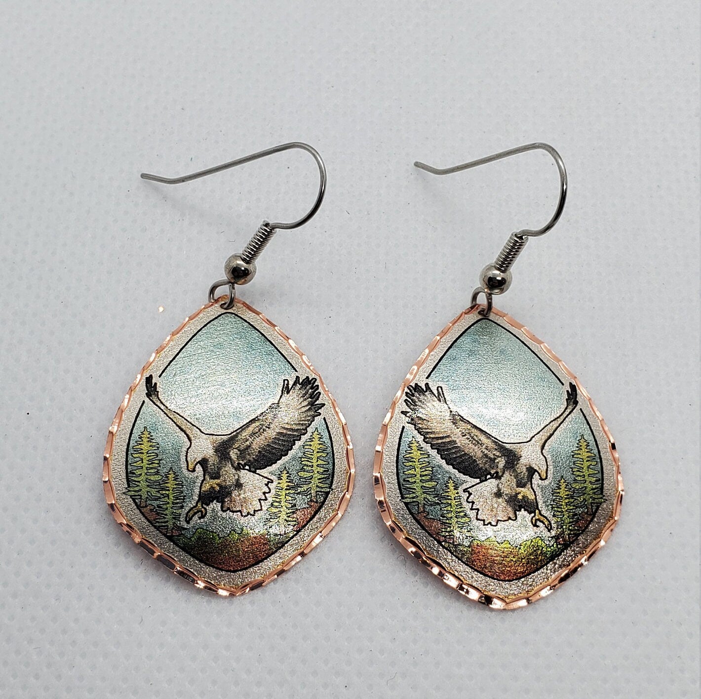 EA-Beautiful Eagle COPPER earrings - Surgical Steel Hypo Allergenic Earwires.