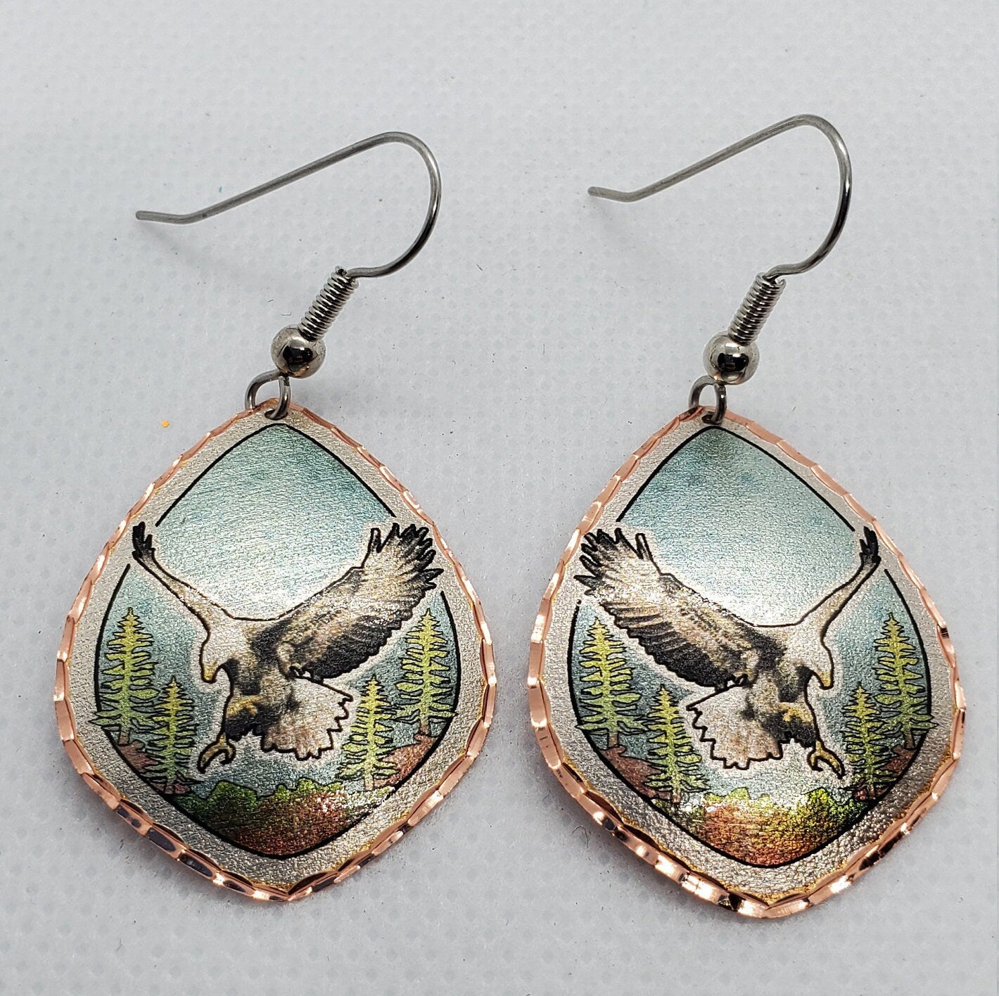 EA-Beautiful Eagle COPPER earrings - Surgical Steel Hypo Allergenic Earwires.