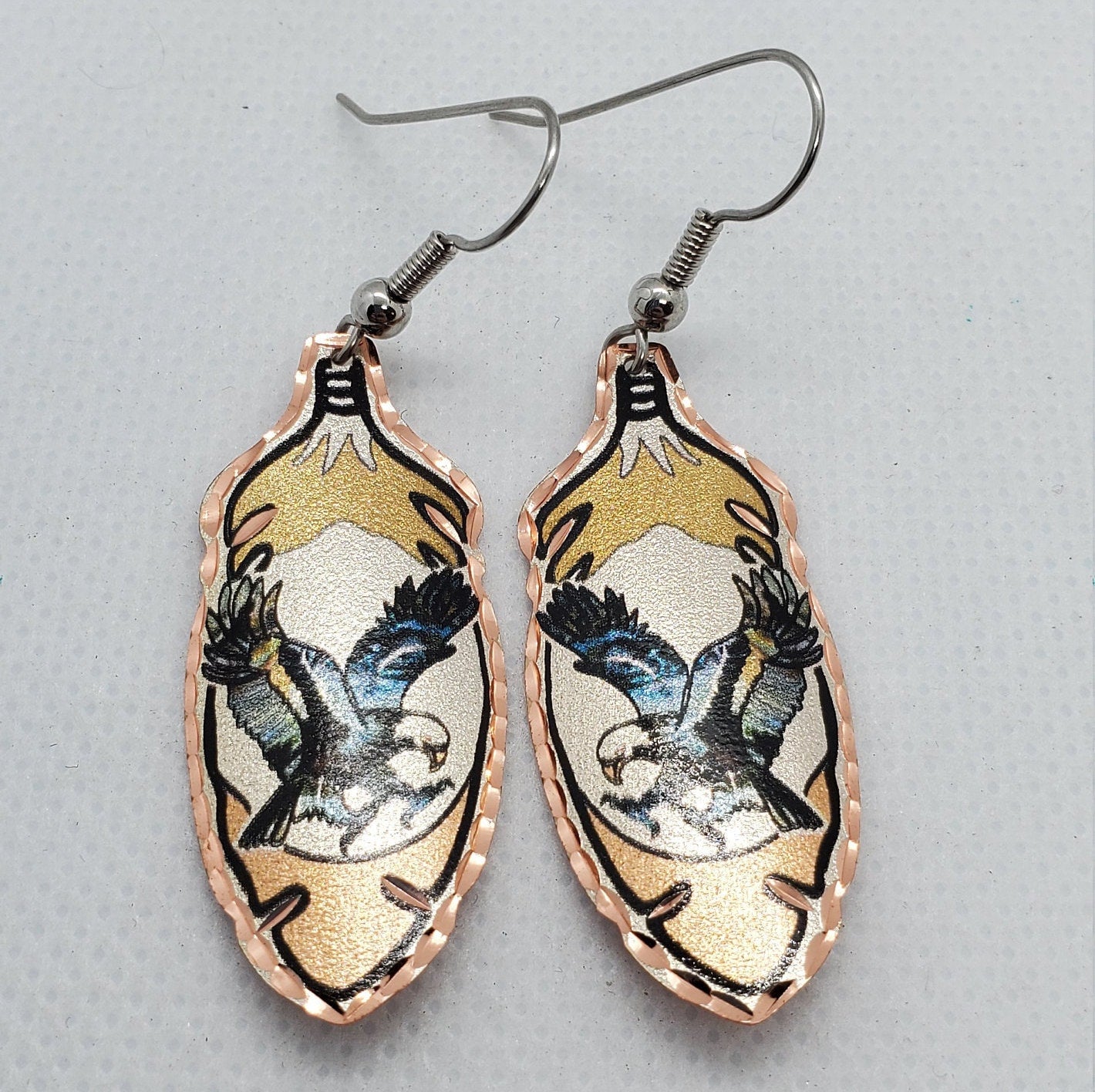 EA - Beautiful Eagle COPPER earrings - Surgical Steel Hypo Allergenic Earwires.