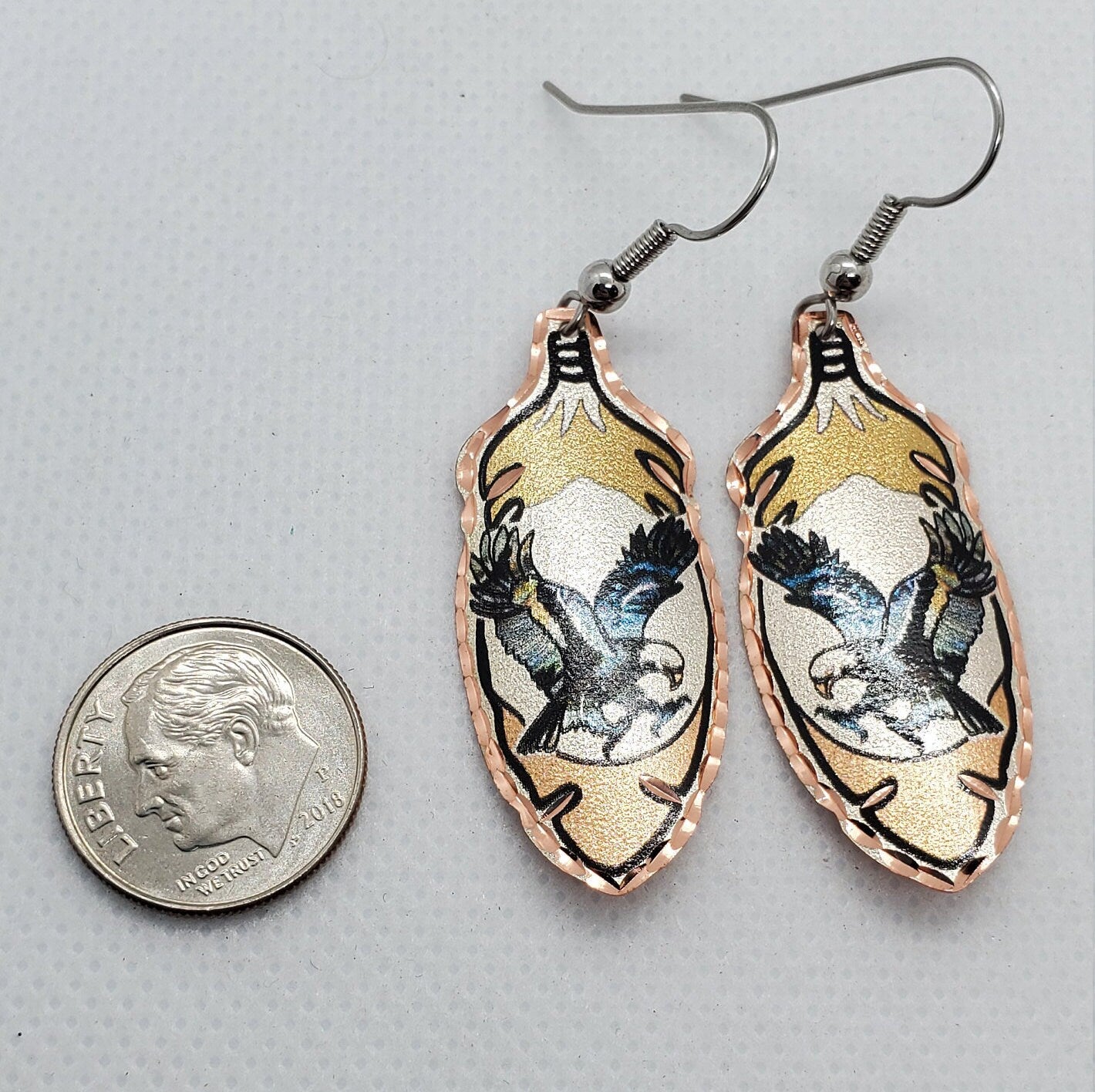 EA - Beautiful Eagle COPPER earrings - Surgical Steel Hypo Allergenic Earwires.