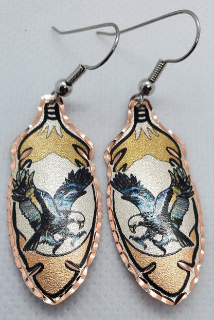 EA - Beautiful Eagle COPPER earrings - Surgical Steel Hypo Allergenic Earwires.