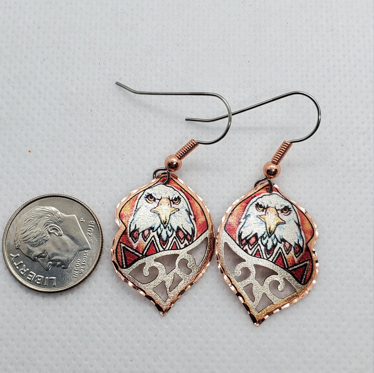 EA - Beautiful Eagle COPPER earrings - Surgical Steel Hypo Allergenic Earwires.