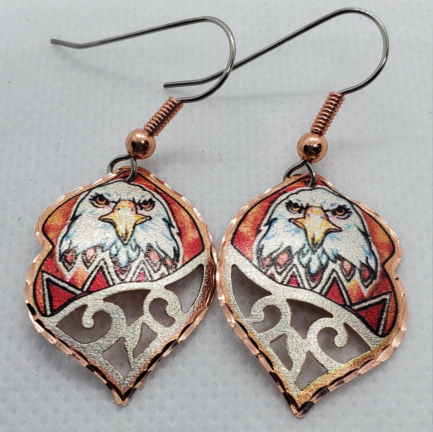 EA - Beautiful Eagle COPPER earrings - Surgical Steel Hypo Allergenic Earwires.