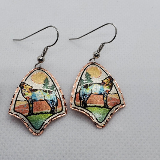 EA - Beautiful Wolf COPPER earrings - Surgical Steel Hypo Allergenic Earwires.