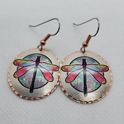 EA - Beautiful Dragonfly COPPER earrings - Surgical Steel Hypo Allergenic Earwires.