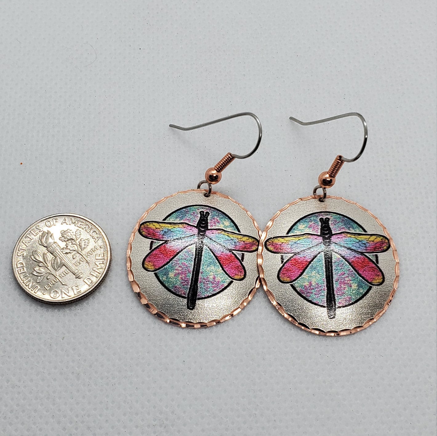 EA - Beautiful Dragonfly COPPER earrings - Surgical Steel Hypo Allergenic Earwires.