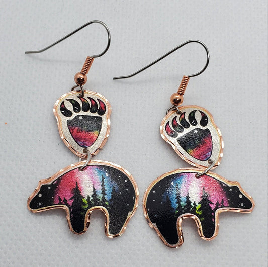 EA - Beautiful Bear COPPER earrings - Surgical Steel Hypo Allergenic Earwires.