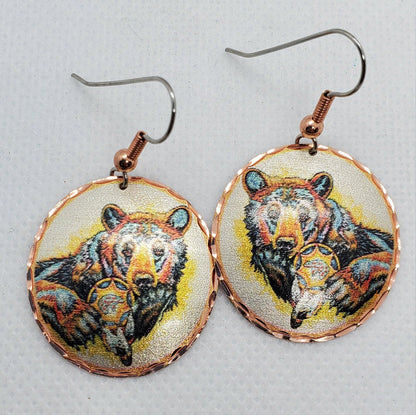 EA - Beautiful Bear COPPER earrings - Surgical Steel Hypo Allergenic Earwires.