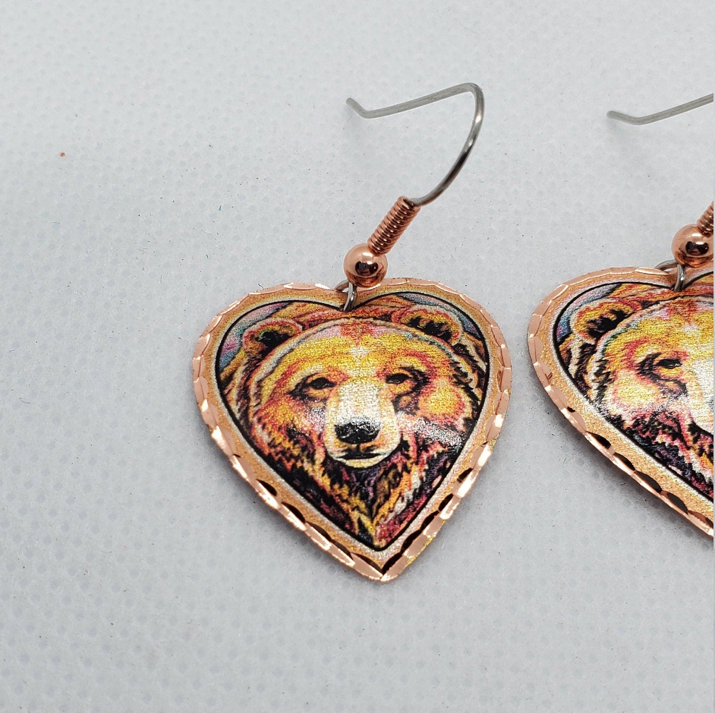 EA- Beautiful Bear COPPER earrings - Surgical Steel Hypo Allergenic Earwires.