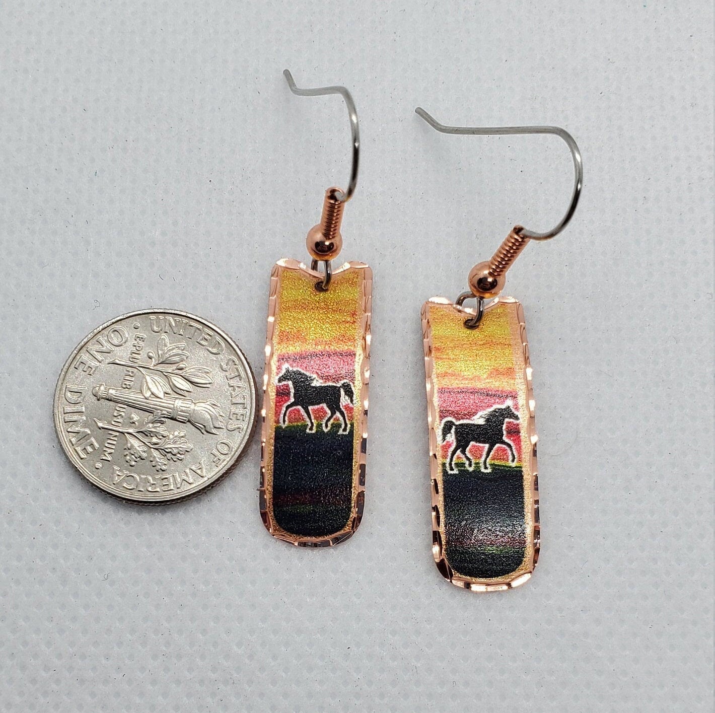 EA- Beautiful Horse COPPER earrings - Surgical Steel Hypo Allergenic Earwires.