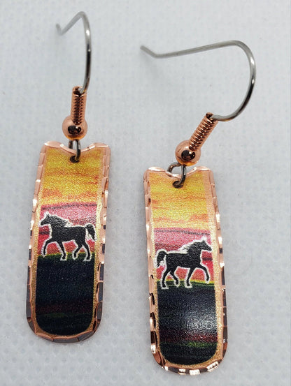 EA- Beautiful Horse COPPER earrings - Surgical Steel Hypo Allergenic Earwires.