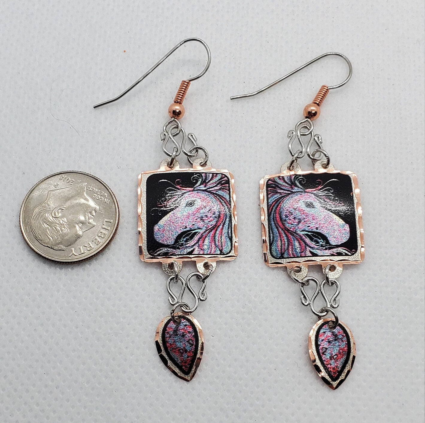 EA - Beautiful Horse COPPER earrings - Surgical Steel Hypo Allergenic Earwires.