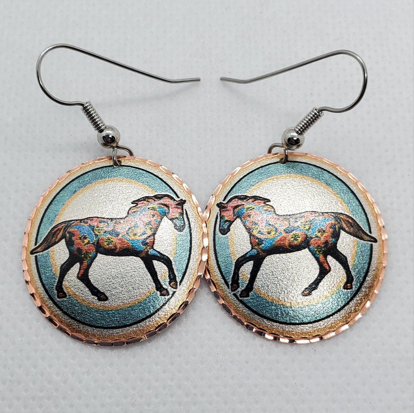 EA - Beautiful Horse COPPER earrings - Surgical Steel Hypo Allergenic Earwires.