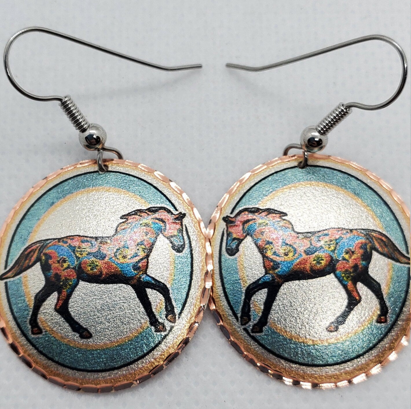 EA - Beautiful Horse COPPER earrings - Surgical Steel Hypo Allergenic Earwires.