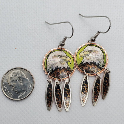 EA - Beautiful Bald Eagle COPPER earrings - Surgical Steel Hypo Allergenic Earwires.