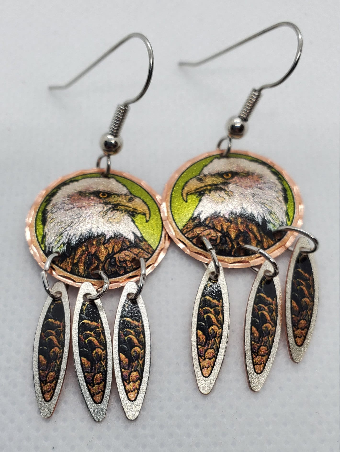 EA - Beautiful Bald Eagle COPPER earrings - Surgical Steel Hypo Allergenic Earwires.