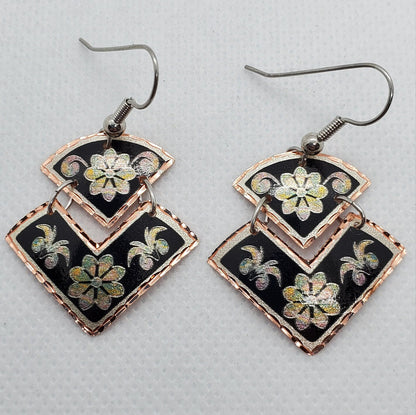 EA - Beautiful Flower COPPER earrings - Surgical Steel Hypo Allergenic Earwires.