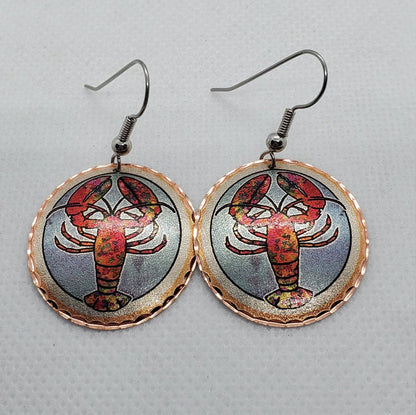 EA - Beautiful Lobster COPPER earrings - Surgical Steel Hypo Allergenic Earwires.