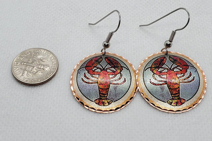 EA - Beautiful Lobster COPPER earrings - Surgical Steel Hypo Allergenic Earwires.