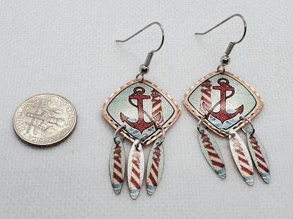 EA - Beautiful Anchor Lighthouse COPPER earrings - Surgical Steel Hypo Allergenic Earwires.