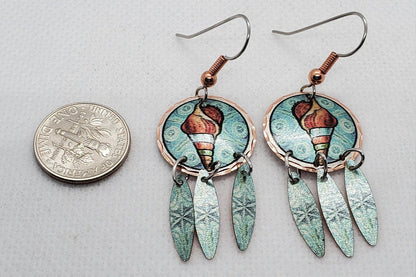 EA- Beautiful Seashell COPPER earrings - Surgical Steel Hypo Allergenic Earwires.