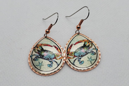 EA - Beautiful Crab COPPER earrings - Surgical Steel Hypo Allergenic Earwires.