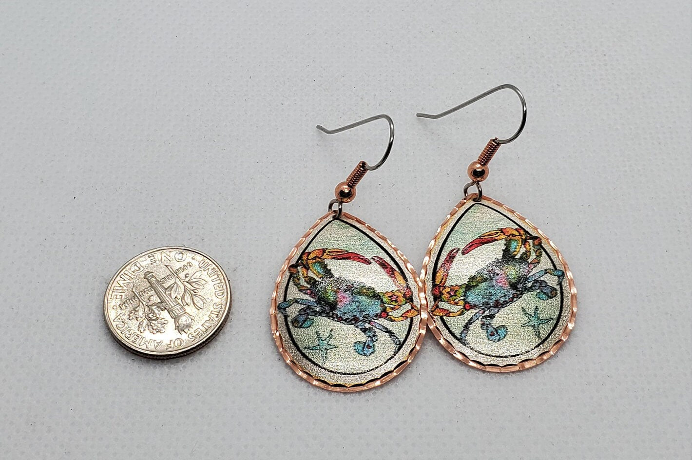 EA - Beautiful Crab COPPER earrings - Surgical Steel Hypo Allergenic Earwires.