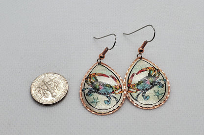 EA - Beautiful Crab COPPER earrings - Surgical Steel Hypo Allergenic Earwires.