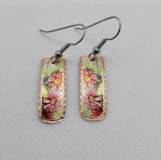 EA - Beautiful Flower COPPER earrings - Surgical Steel Hypo Allergenic Earwires.