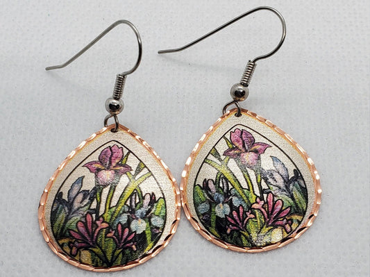 EA - Beautiful Flower COPPER earrings - Surgical Steel Hypo Allergenic Earwires.