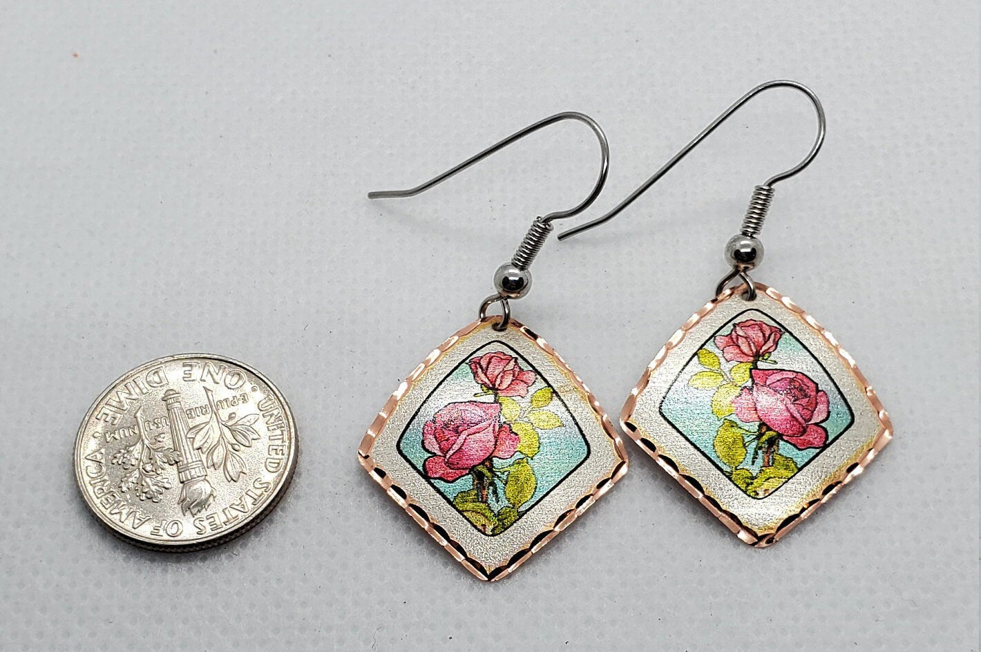 EA - Beautiful Rose COPPER earrings - Surgical Steel Hypo Allergenic Earwires.