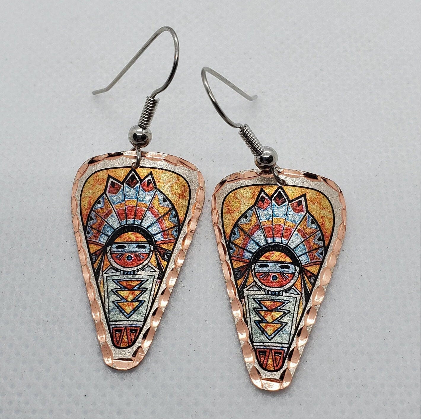 EA - Beautiful Native American COPPER earrings - Surgical Steel Hypo Allergenic Earwires.