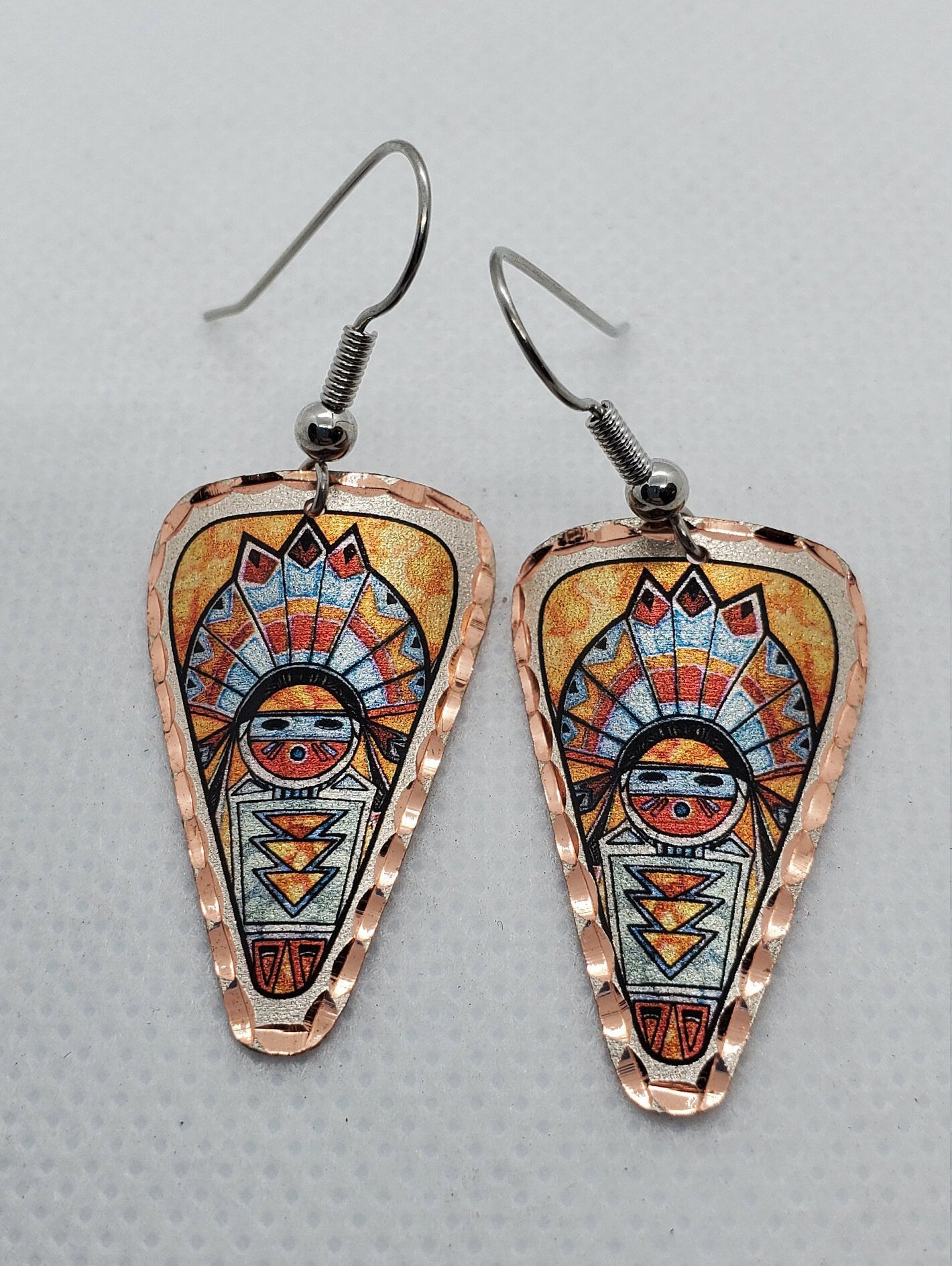 EA - Beautiful Native American COPPER earrings - Surgical Steel Hypo Allergenic Earwires.