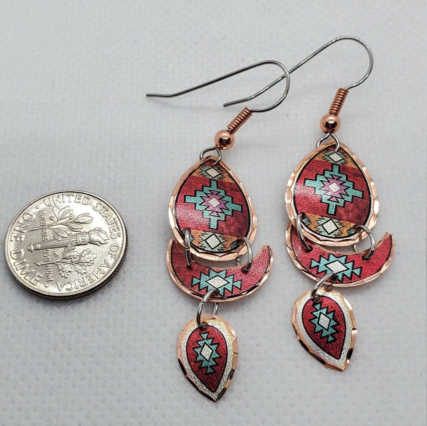 EA - Beautiful Dangle Native COPPER earrings - Surgical Steel Hypo Allergenic Earwires.