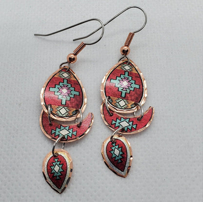 EA - Beautiful Dangle Native COPPER earrings - Surgical Steel Hypo Allergenic Earwires.