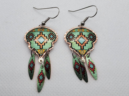 EA- Beautiful Dangle Colorful Native COPPER earrings - Surgical Steel Hypo Allergenic Earwires.